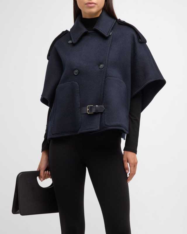 Paste Dark Blue Belted Cashmere Cape